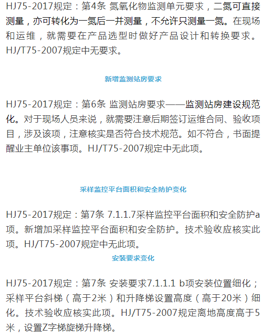 煙氣（so2，nox，顆粒物）排放連續(xù)監(jiān)測(cè)技術(shù)規(guī)范 HJ75-2017與HJ/T75-2007標(biāo)準(zhǔn)究竟有何不同